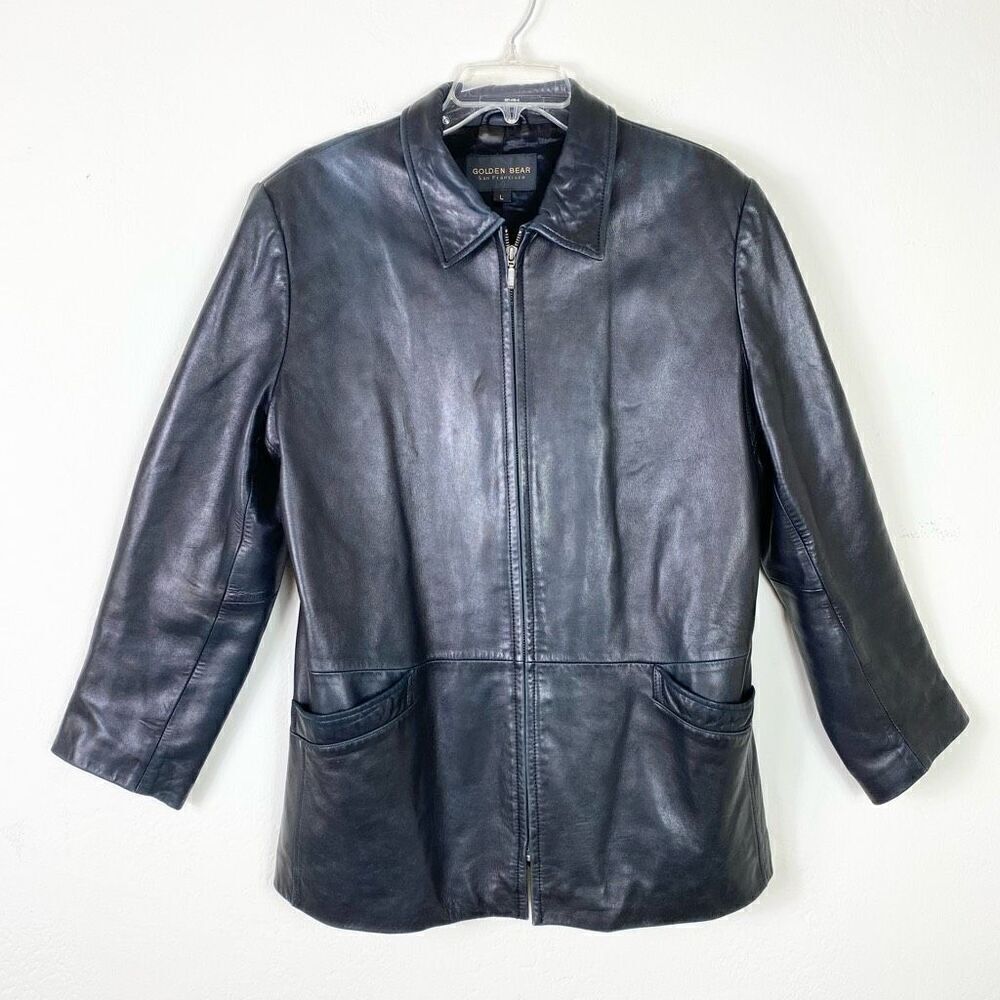 Vintage Golden Bear San Francisco Black Zip Up Leather Jacket Size L